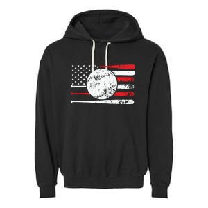 4th Of July Baseball American Flag Garment-Dyed Fleece Hoodie