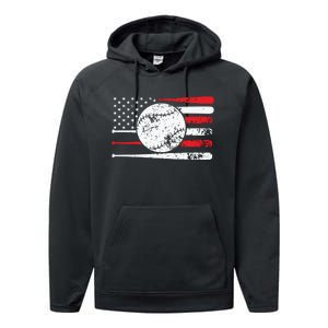 4th Of July Baseball American Flag Performance Fleece Hoodie