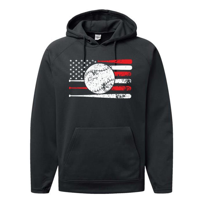 4th Of July Baseball American Flag Performance Fleece Hoodie