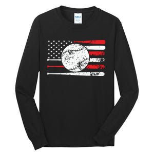 4th Of July Baseball American Flag Tall Long Sleeve T-Shirt