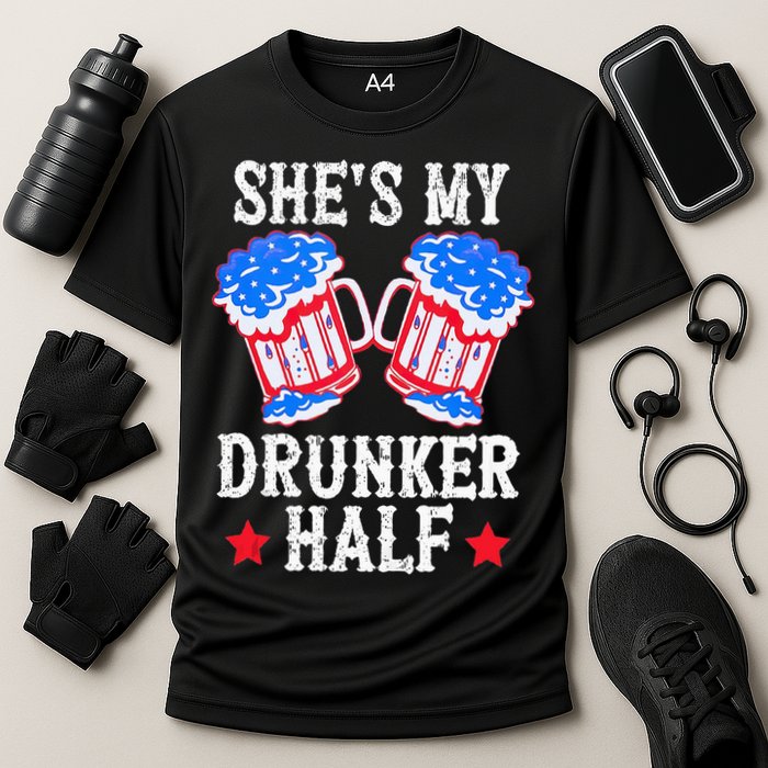 4th of July Matching Couple She's Is My Drunker Half Cooling Performance Crew T-Shirt