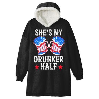 4th of July Matching Couple She's Is My Drunker Half Hooded Wearable Blanket