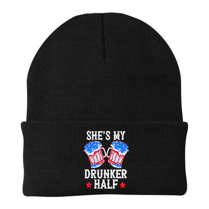 4th of July Matching Couple She's Is My Drunker Half Beanie