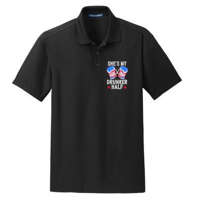 4th of July Matching Couple She's Is My Drunker Half Dry Zone Grid Polo