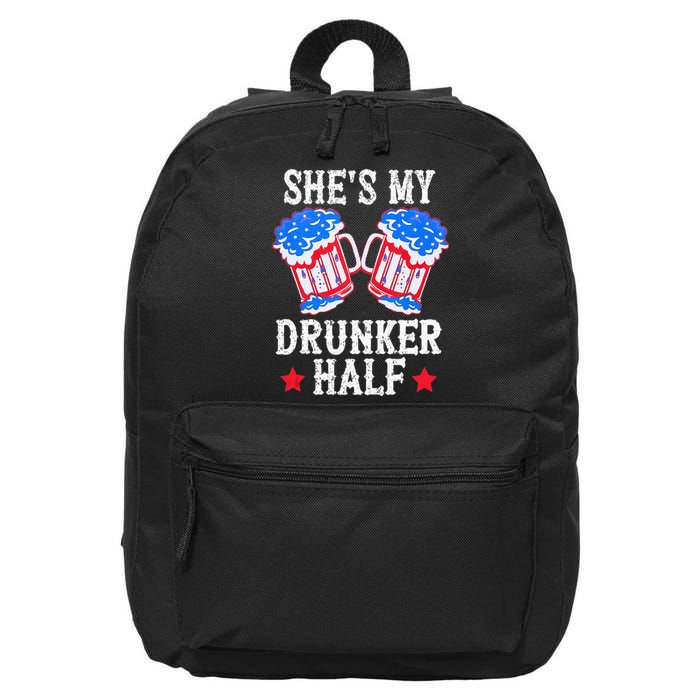 4th of July Matching Couple She's Is My Drunker Half 16 in Basic Backpack