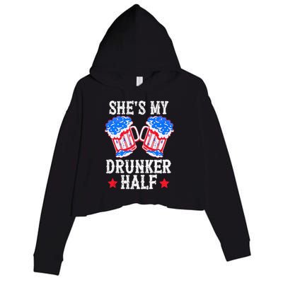 4th of July Matching Couple She's Is My Drunker Half Crop Fleece Hoodie
