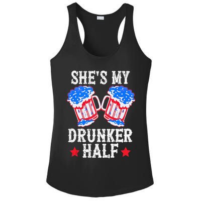 4th of July Matching Couple She's Is My Drunker Half Ladies PosiCharge Competitor Racerback Tank