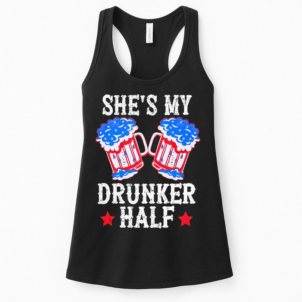 4th of July Matching Couple She's Is My Drunker Half Womens Tank Top