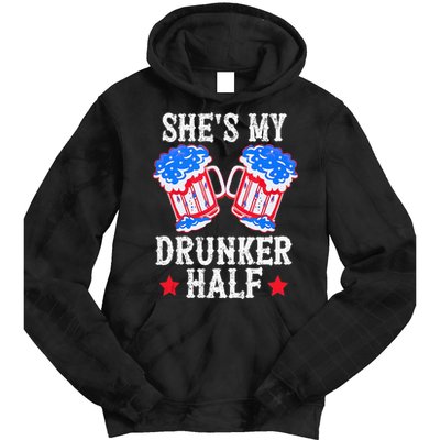 4th of July Matching Couple She's Is My Drunker Half Tie Dye Hoodie