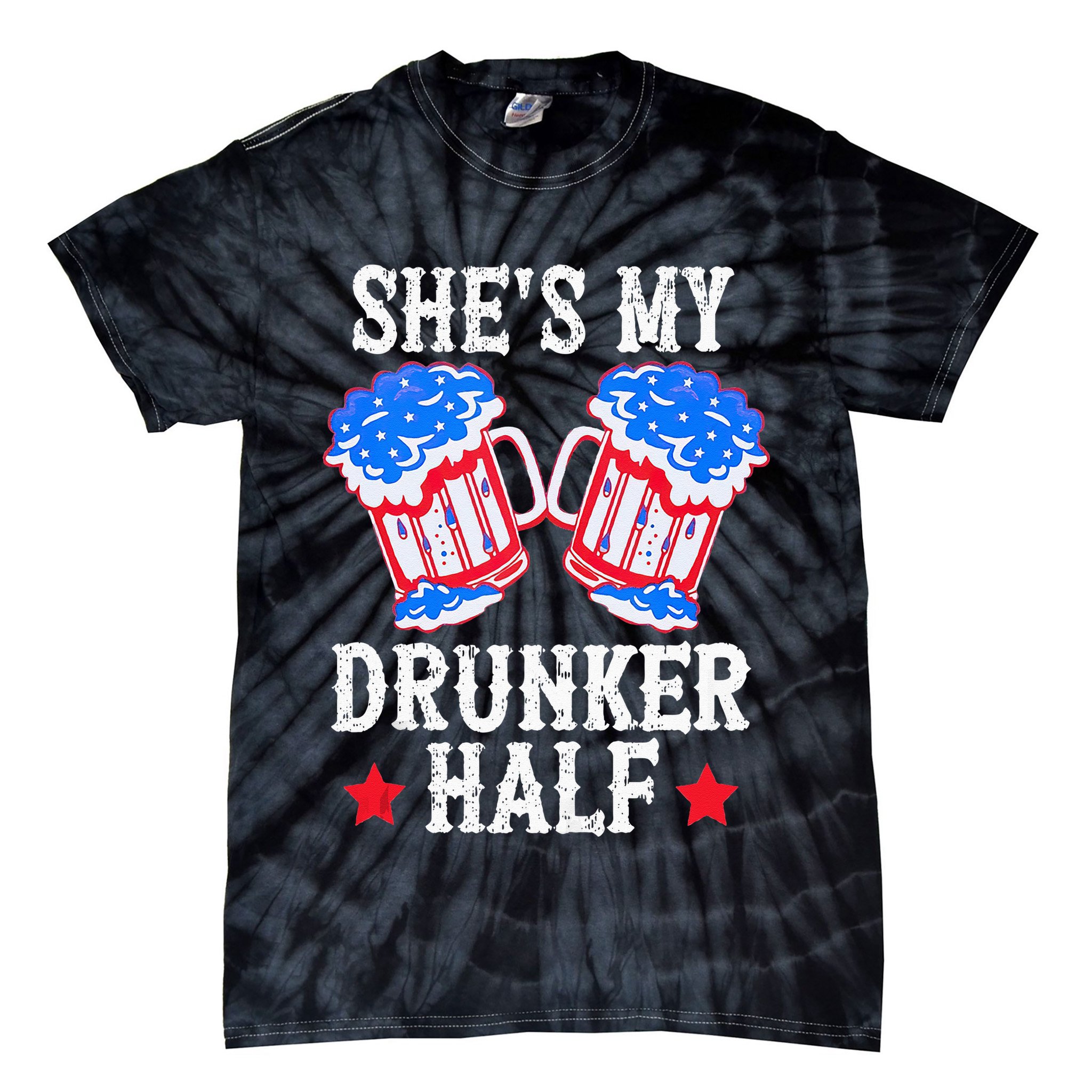 4th of July Matching Couple She's Is My Drunker Half Tie-Dye T-Shirt