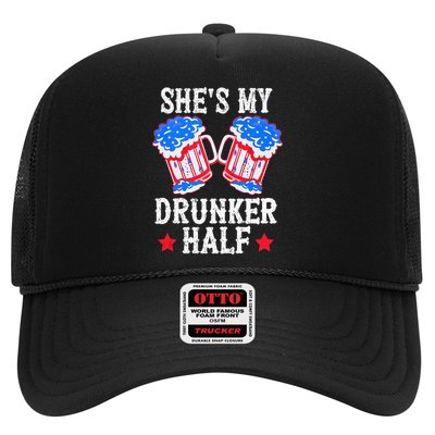4th of July Matching Couple She's Is My Drunker Half Trucker Hat