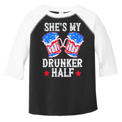 4th of July Matching Couple She's Is My Drunker Half Toddler Fine Jersey T-Shirt
