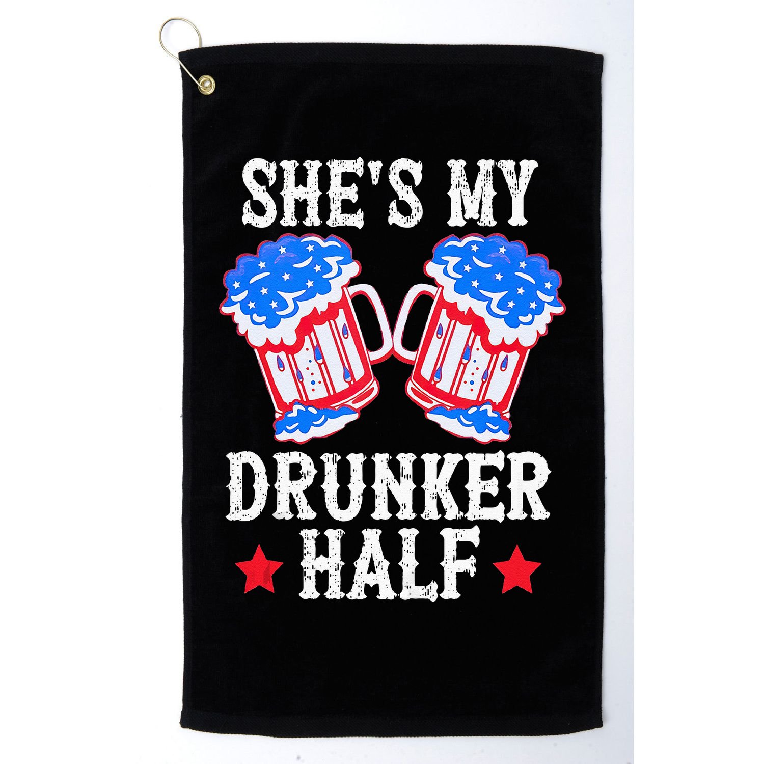 4th of July Matching Couple She's Is My Drunker Half Golf Towel