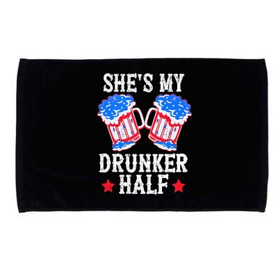 4th of July Matching Couple She's Is My Drunker Half Microfiber Hand Towel