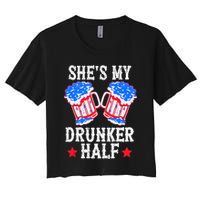 4th of July Matching Couple She's Is My Drunker Half Crop Top