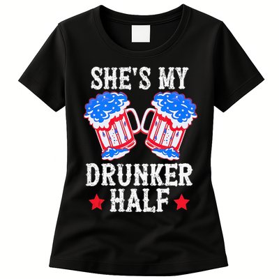 4th of July Matching Couple She's Is My Drunker Half Womens T-Shirt