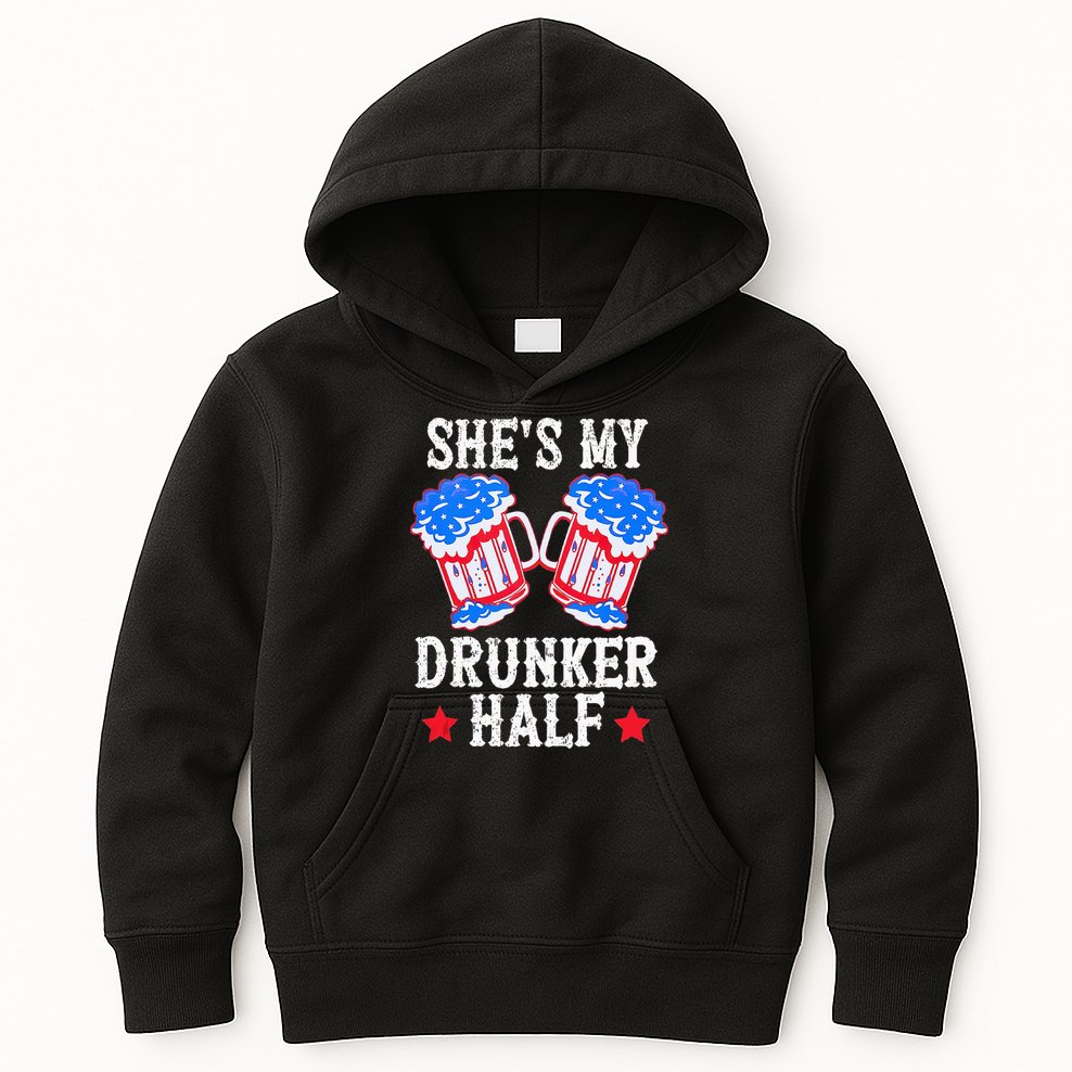 4th of July Matching Couple She's Is My Drunker Half Kids Hoodie