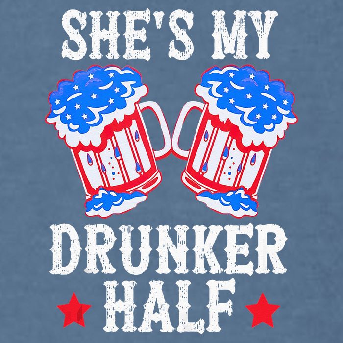 4th of July Matching Couple She's Is My Drunker Half Garment-Dyed Sweatshirt