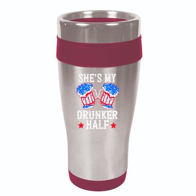 4th of July Matching Couple She's Is My Drunker Half 16oz Travel Tumbler