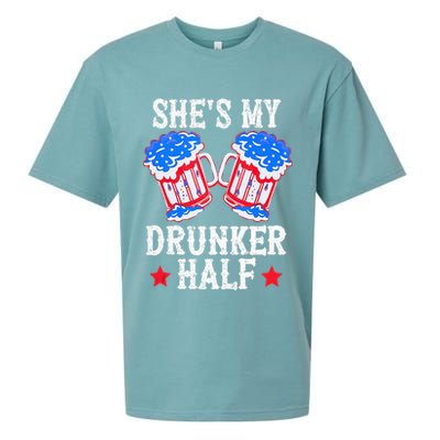 4th of July Matching Couple She's Is My Drunker Half Sueded Cloud Jersey T-Shirt