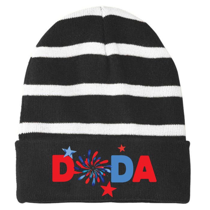 4th Of July Birthday Matching One Little Firecracker Striped Beanie with Solid Band