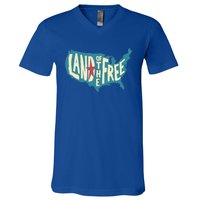 4th Of July Map Of The Usa Land Of The Free Meaningful Gift V-Neck T-Shirt