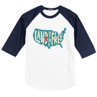 4th Of July Map Of The Usa Land Of The Free Meaningful Gift Baseball Sleeve Shirt