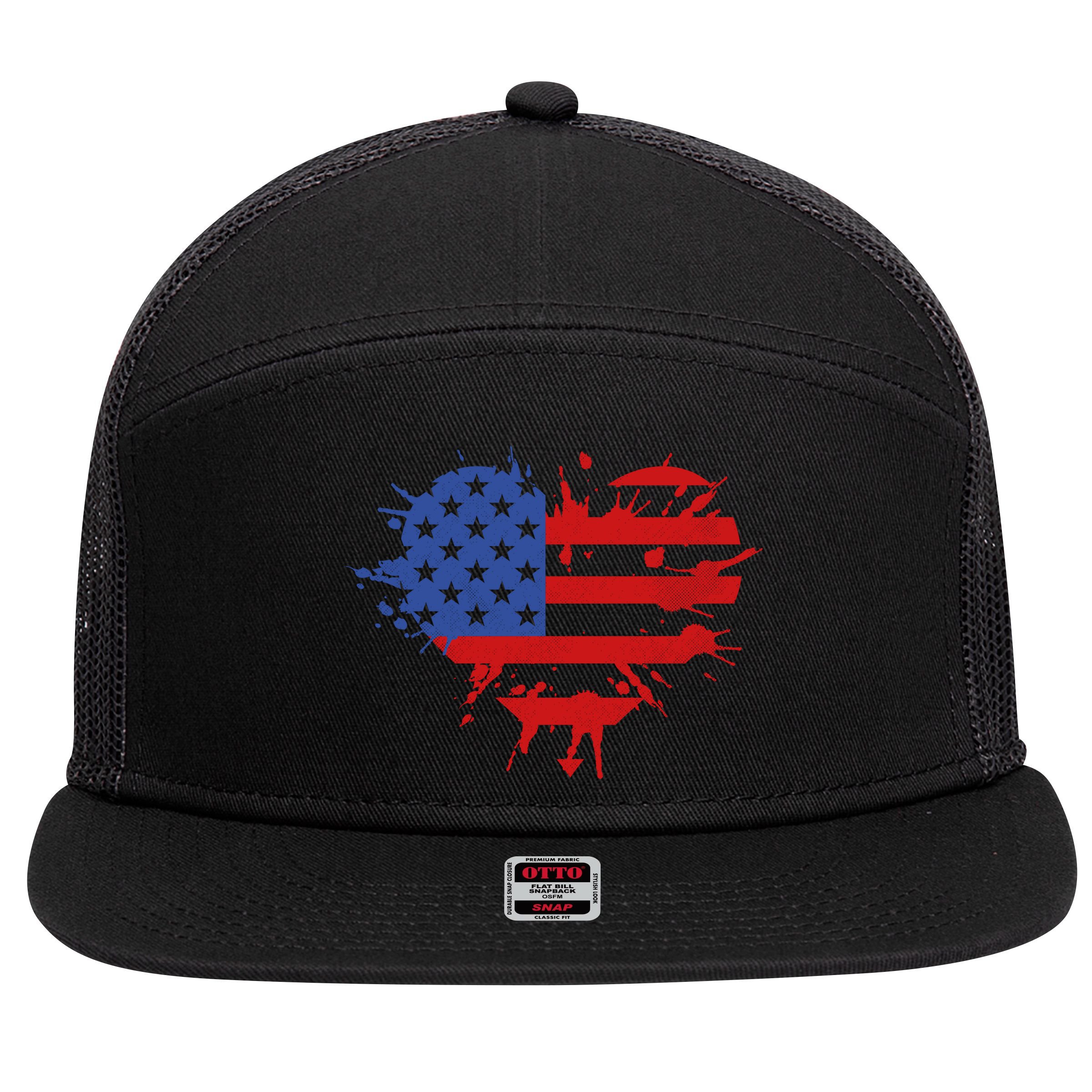 4th Of July American Flag Patriotic I Heart The USA 7 Panel Mesh Trucker Snapback Hat