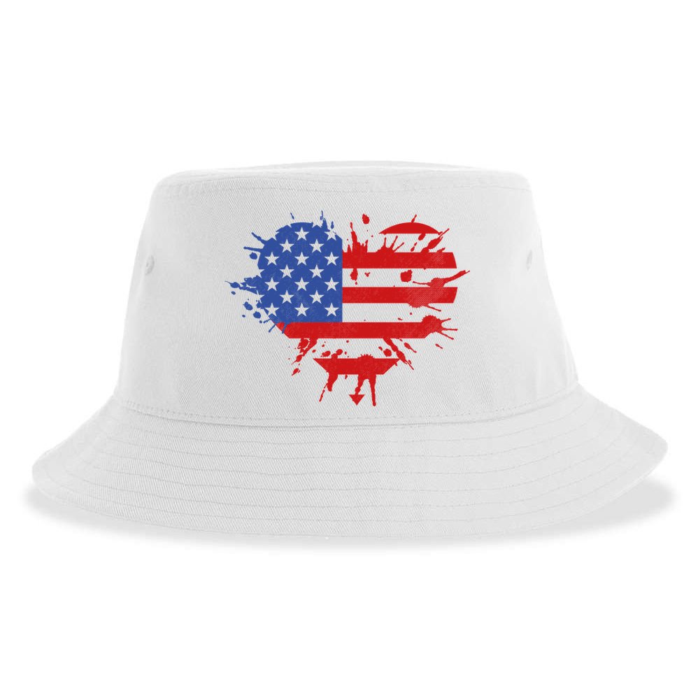 4th Of July American Flag Patriotic I Heart The USA Sustainable Bucket Hat