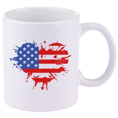 4th Of July American Flag Patriotic I Heart The USA 11oz C Handle Ceramic Mug