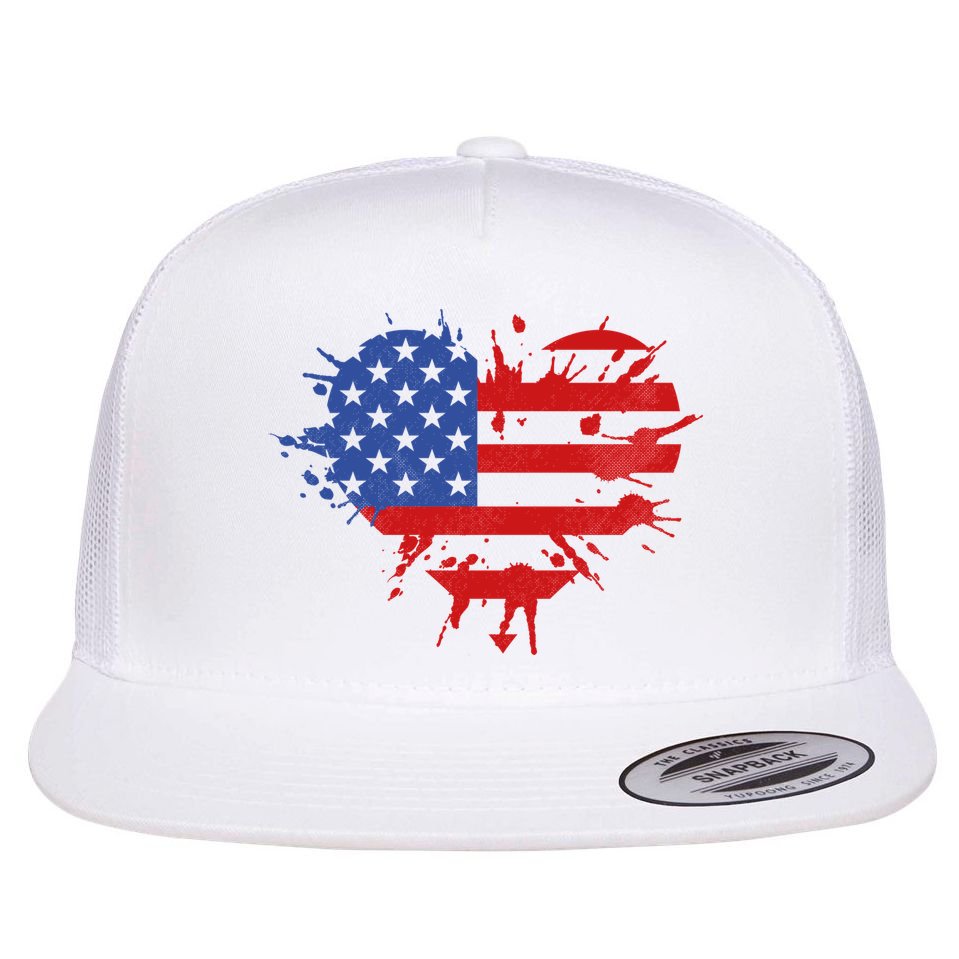 4th Of July American Flag Patriotic I Heart The USA Flat Bill Trucker Hat
