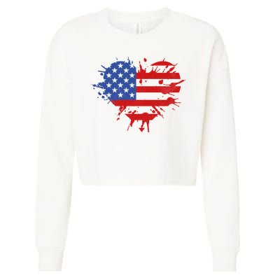 4th Of July American Flag Patriotic I Heart The USA Cropped Pullover Crew