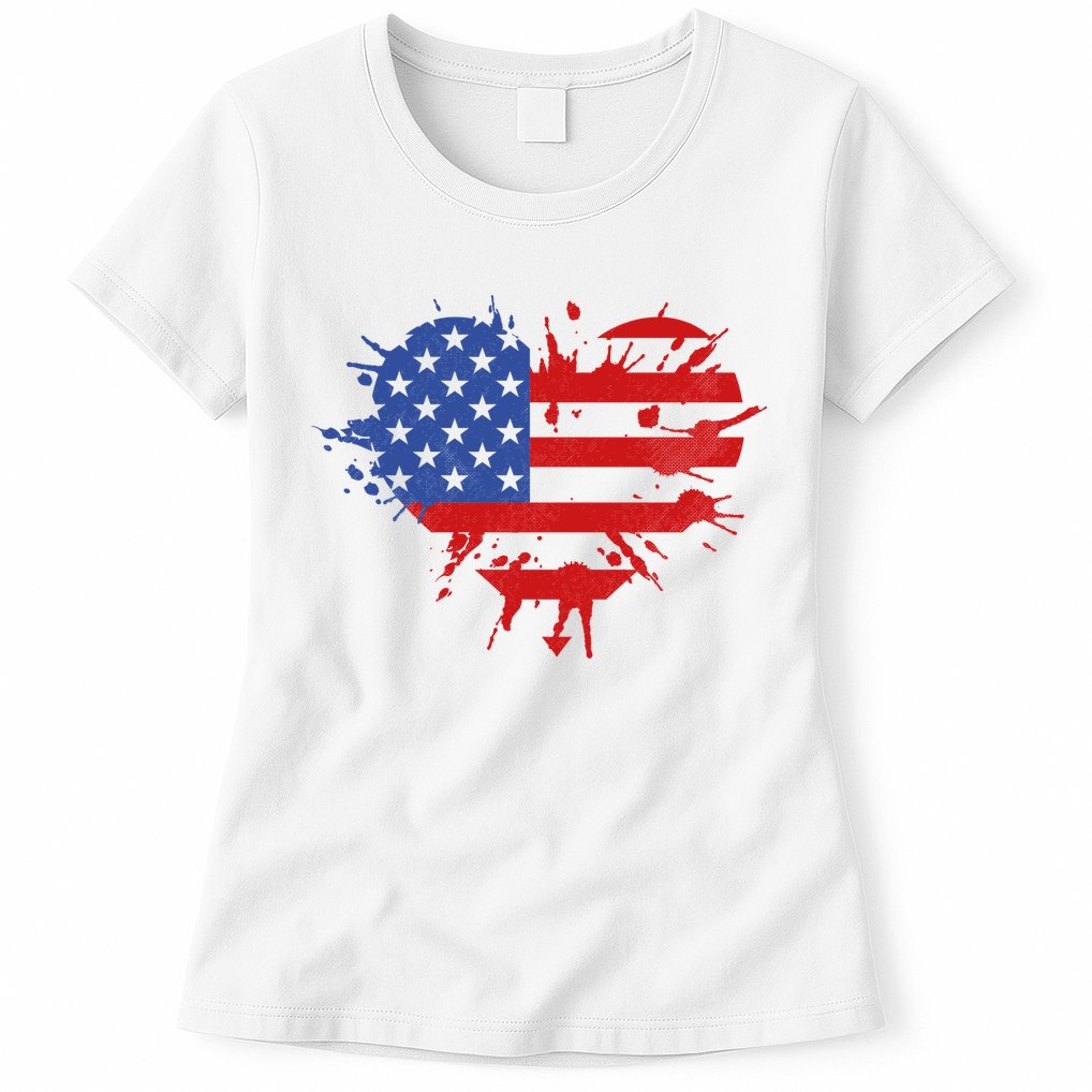 4th Of July American Flag Patriotic I Heart The USA Womens T-Shirt