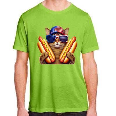 4th Of July Hotdog Cat Funny Patriotic Cat Usa Flag Wiener Gift Adult ChromaSoft Performance T-Shirt