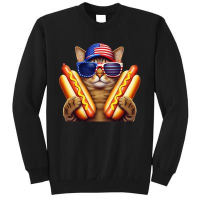 4th Of July Hotdog Cat Funny Patriotic Cat Usa Flag Wiener Gift Sweatshirt