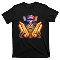 4th Of July Hotdog Cat Funny Patriotic Cat Usa Flag Wiener Gift T-Shirt