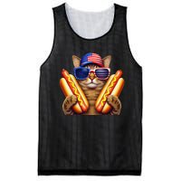 4th Of July Hotdog Cat Funny Patriotic Cat Usa Flag Wiener Gift Mesh Reversible Basketball Jersey Tank