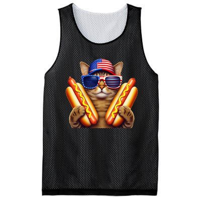 4th Of July Hotdog Cat Funny Patriotic Cat Usa Flag Wiener Gift Mesh Reversible Basketball Jersey Tank