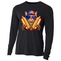 4th Of July Hotdog Cat Funny Patriotic Cat Usa Flag Wiener Gift Cooling Performance Long Sleeve Crew