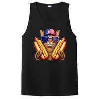 4th Of July Hotdog Cat Funny Patriotic Cat Usa Flag Wiener Gift PosiCharge Competitor Tank