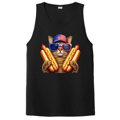 4th Of July Hotdog Cat Funny Patriotic Cat Usa Flag Wiener Gift PosiCharge Competitor Tank