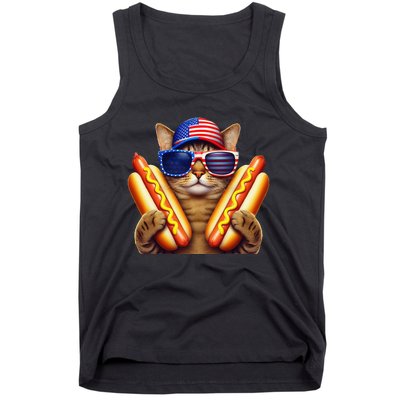 4th Of July Hotdog Cat Funny Patriotic Cat Usa Flag Wiener Gift Tank Top