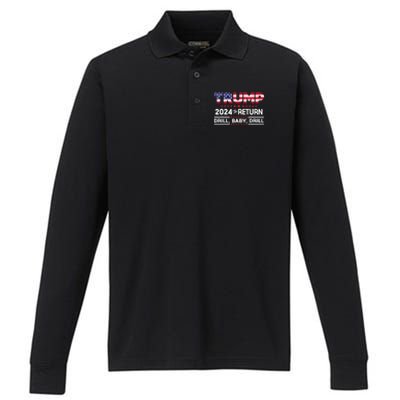 4th Of July Trump 2024 Drill Baby Drill Us Flag Republican Gift Performance Long Sleeve Polo