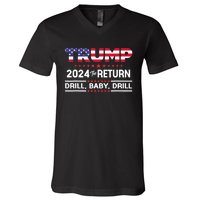 4th Of July Trump 2024 Drill Baby Drill Us Flag Republican Gift V-Neck T-Shirt