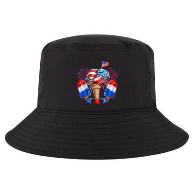 4th Of July Patriotic Ice Cream Popsicle American Flag Cool Comfort Performance Bucket Hat