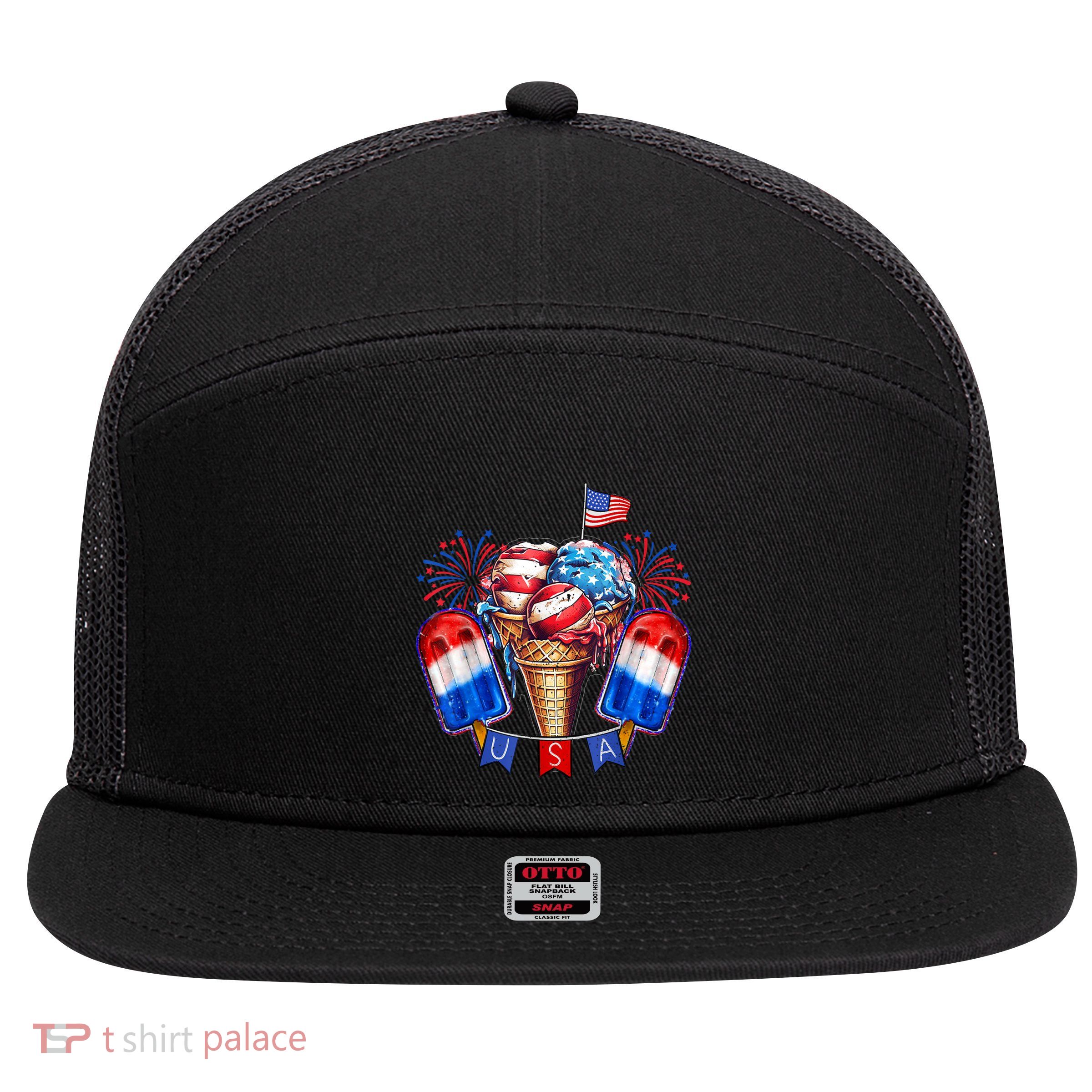 4th Of July Patriotic Ice Cream Popsicle American Flag 7 Panel Mesh Trucker Snapback Hat