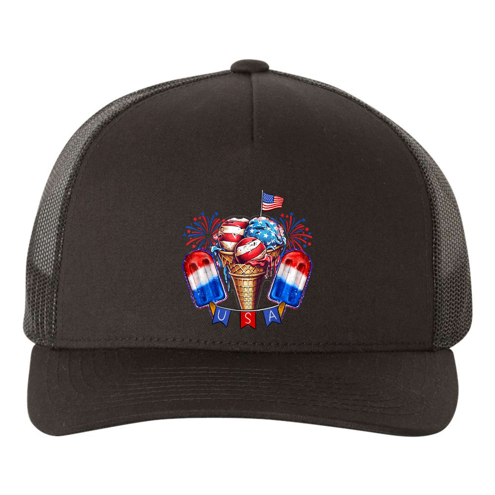 4th Of July Patriotic Ice Cream Popsicle American Flag Yupoong Adult 5-Panel Trucker Hat