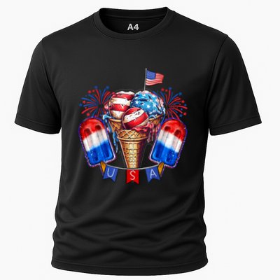 4th Of July Patriotic Ice Cream Popsicle American Flag Performance Shirt