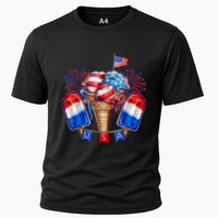 4th Of July Patriotic Ice Cream Popsicle American Flag Cooling Performance Crew T-Shirt