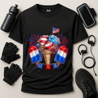 4th Of July Patriotic Ice Cream Popsicle American Flag Cooling Performance Crew T-Shirt